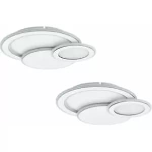 Loops - 2 pack Wall Flush Ceiling Light Colour White Chrome Shade White Plastic LED 50W