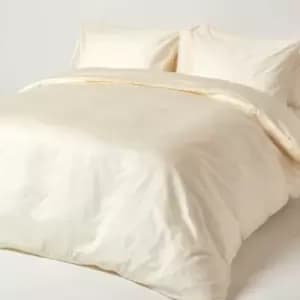 Cream Organic Cotton Duvet Cover Set 400 Thread Count, King - Cream - Cream - Homescapes
