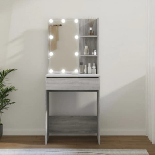 vidaXL Dressing Table with LED Grey Sonoma 60x40x140 cm, Grey 820443