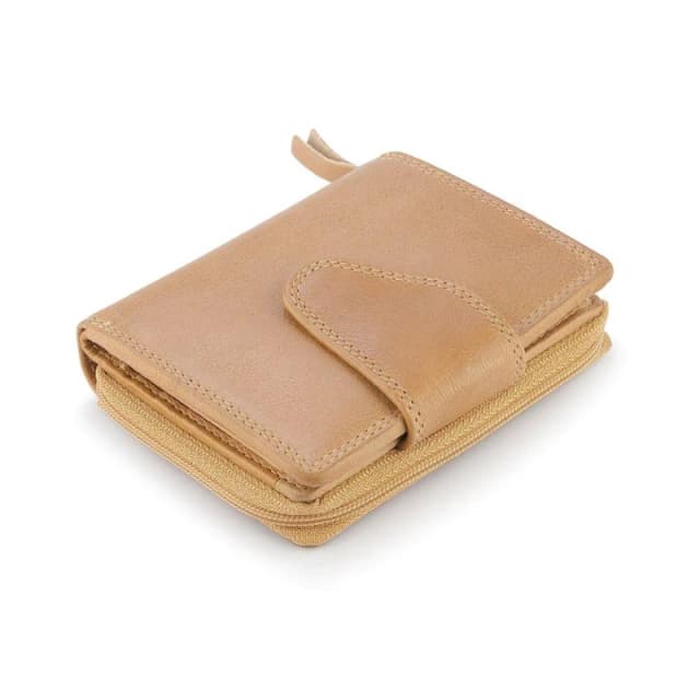 PRIMEHIDE 'Washed Cancun' Leather Trifold Zip Around Purse Light Sand