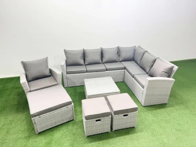 Fimous Rattan Garden Outdoor Furniture Set 10 Seater Rattan Garden Sofa Set in Light Grey Light Grey Unisex