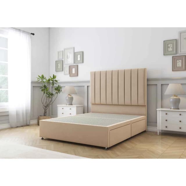 Sloomy Kansas Pebble Plush Divan Bed Base 2 Drawers Same Side With 26" Strutted Headboard 2'6 Small Single