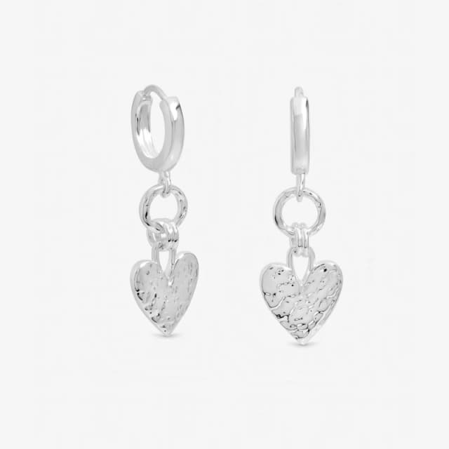 Inicio Sterling Silver Plated Hammered Heart Link Hoops Hoop Earrings One Size Silver 73777511000