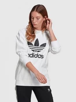 adidas Originals Trefoil Crew Sweat - White, Size 12, Women
