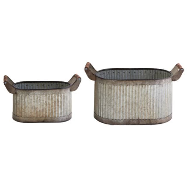 Beliani Set Of 2 Plant Pots Tulipe Metal 31/41cm Grey