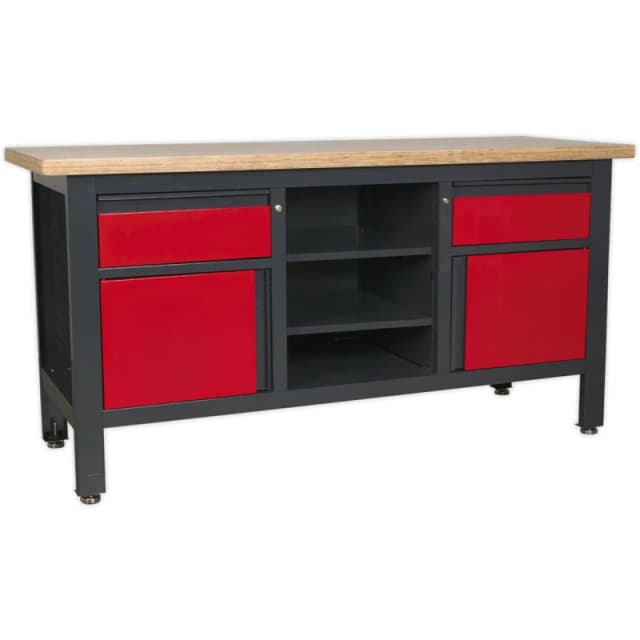 Loops Lockable Workstation- 2 Draw & 2 Cupboard with Pegboard & Open Shelves Storage Multi