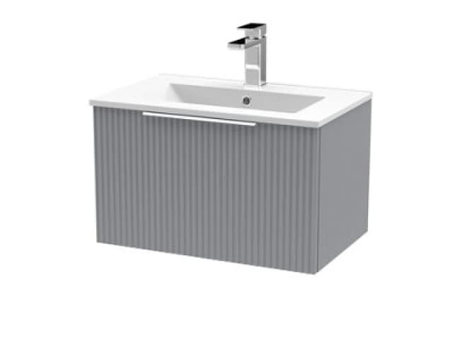 HUDSON REED Hudson Reed - Fluted Wall Hung 1-Drawer Vanity Unit with Basin 2 600mm Wide - Satin Grey DFF294B
