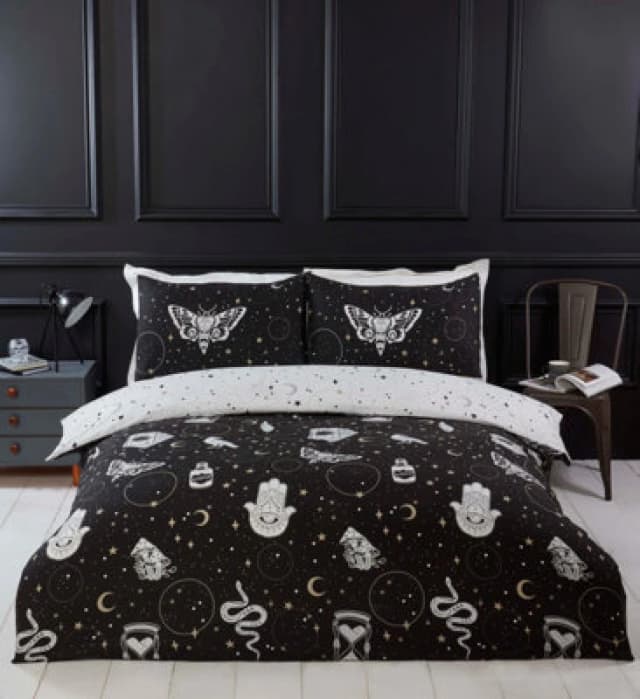 RAPPORT HOME Gothic Magic Multi Reversible Duvet Cover Set Moon and Stars Halloween Bedding Single 5027491803786