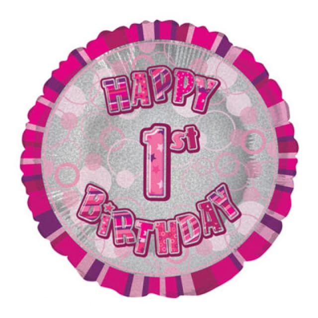 Unique Party 18" Circle Pink Happy Birthday Foil Balloon Pink (5)