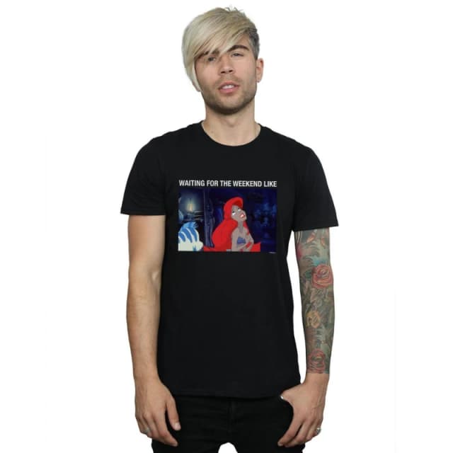 Disney Men The Little Mermaid Waiting For The Weekend T-Shirt in Black Size: Small Black S Male 5059114361427