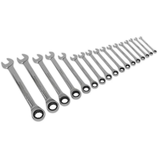 Loops 17pc Ratchet Combination Spanner Set - 12 Point Metric Ring Open Head Wrench Multi
