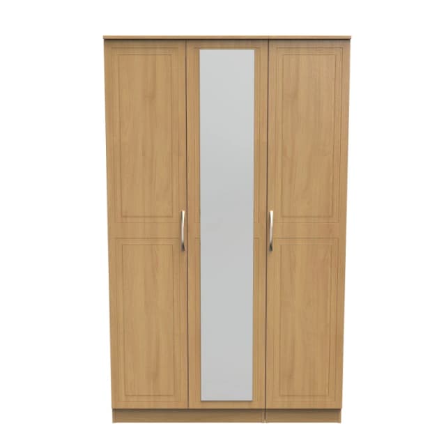 Stafford Triple Mirror Wardrobe In Modern Oak (Ready Assembled)