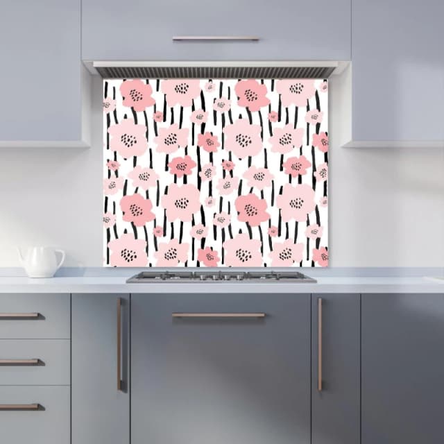 Warren Reed - Designer Bright Flower Sketch Kitchen Splashback in Pink Size: 900mm x 650mm Pink Unisex 900mm x 650mm