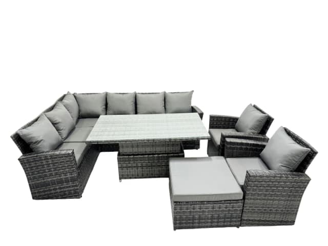 Fimous Poly Rattan Outdoor Patio Corner Sofa Set with Big Stool, 2 Chairs in Dark Grey Dark Grey Unisex