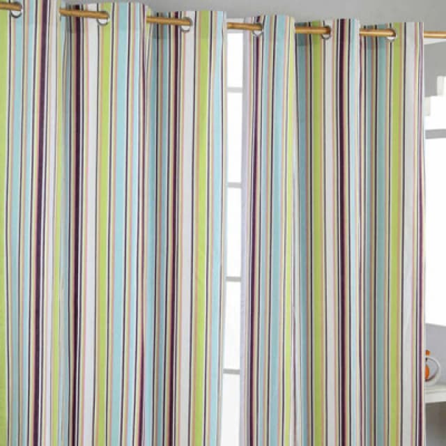 Homescapes Osaka Green Stripes Ready Made Eyelet Curtain Pair, 137 X 228cm Drop