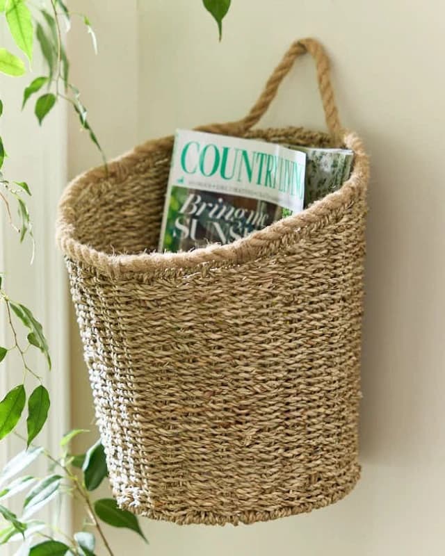 Dibor Natural Woven Seagrass Large Indoor Storage Wall Basket with Rope Detailing Natural Unisex