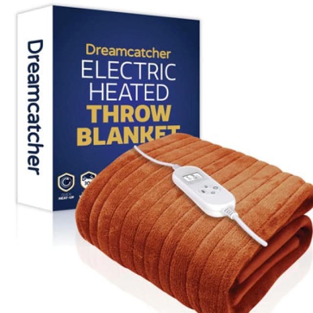 Dreamcatcher Deluxe Terracotta Electric Throw Heated Double Over Blanket Soft Fleece 9 Heat & 12 Timer Settings