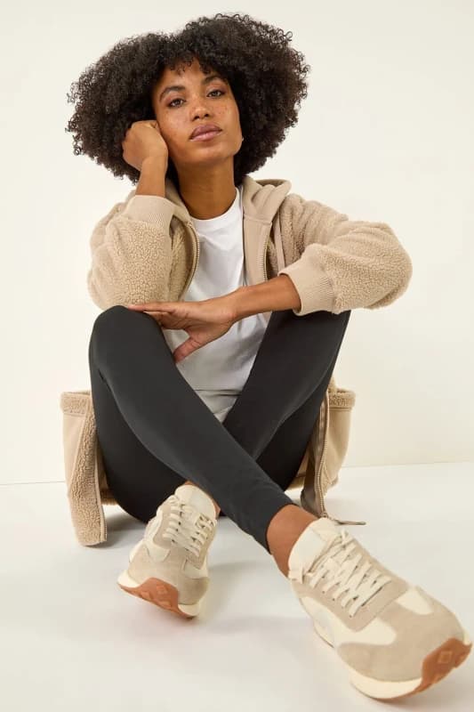 Roman Stretch Plain Elastic Waist Leggings Black