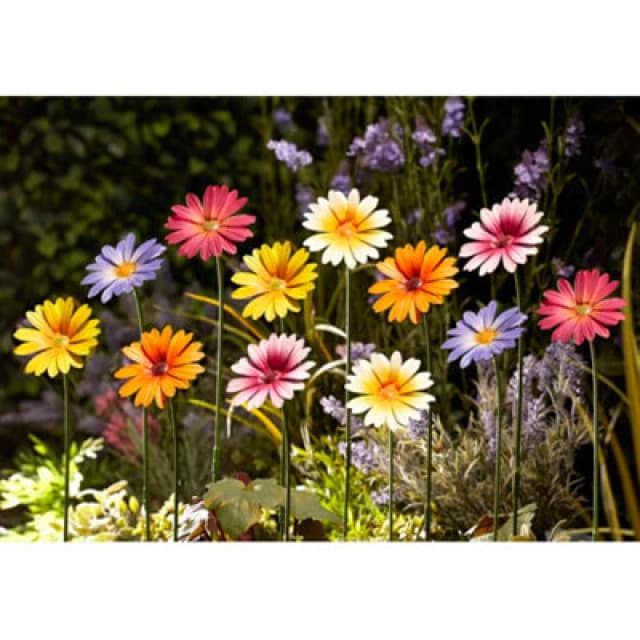 Garden Gear Metal Daisy Stakes Decorative Ornament, Set Of 12 Mixed Colours