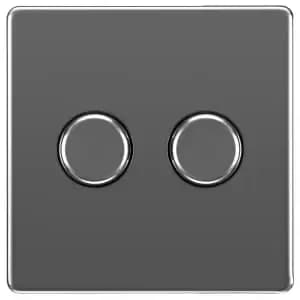 BG 400W Screwless Flat Plate Double Dimmer Switch 2-Way Push On/Off - Black Nickel