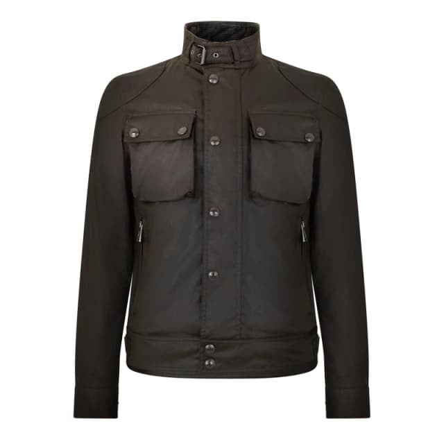 Belstaff Mens Racemaster Waxed Cotton Long Sleeve Funnel Neck Wax Jacket Burnt Oak male M (48)