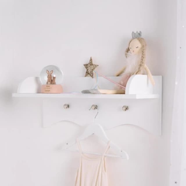 OHS OHS Kids Hook Shelf Peg Shelving Rack Wall in White White One Size Unisex 5027434184361