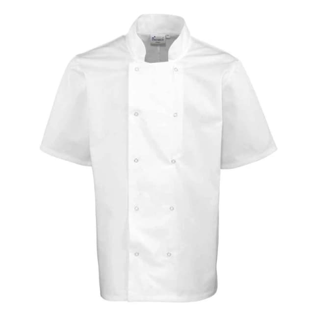 Premier Premier Men Stud Front Short-Sleeved Chef Jacket in White Size: 4X-Large White 4XL Male 5063652179574