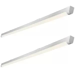 2 PACK 4ft Flicker Free Batten Light - 18W Cool White LED - Matt White & Opal