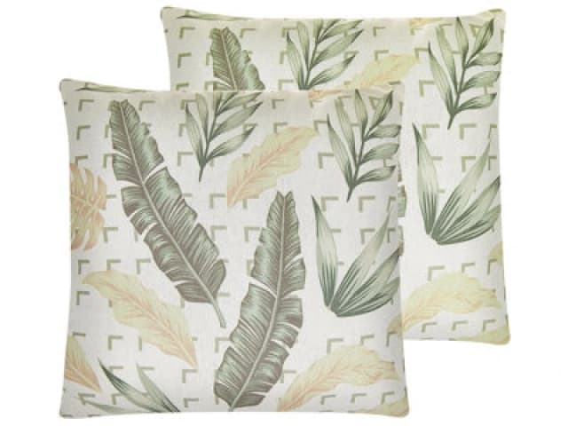 Beliani Set Of 2 Decorative Cushions Rhapis 45 X 45cm Green Plant Pattern