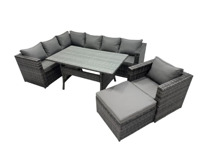 Fimous Outdoor PE Rattan Sofa Set with with Chair Big Stool in Dark Grey Dark Grey Unisex