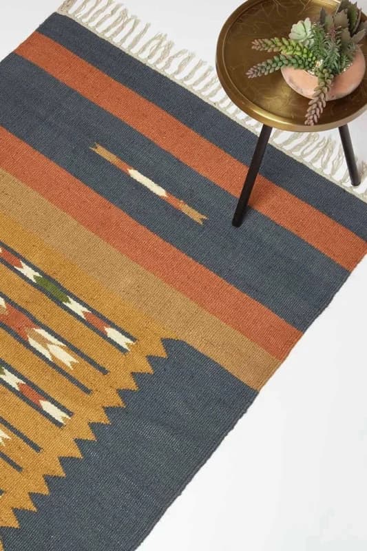 Homescapes Lundi Orange & Blue Kilim Cotton & Jute Rug Size: 160cm x 230cm Orange Unisex 160cm x 230 cm