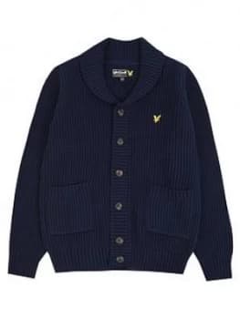 Lyle & Scott Lyle & Scott Boys Shawl Collar Knitted Cardigan, Navy, Size Age: 12-13 Years