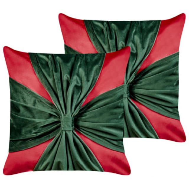 Beliani Set Of 2 Decorative Cushions Marshmallow Velvet 45 X 45cm Red Christmas Motif