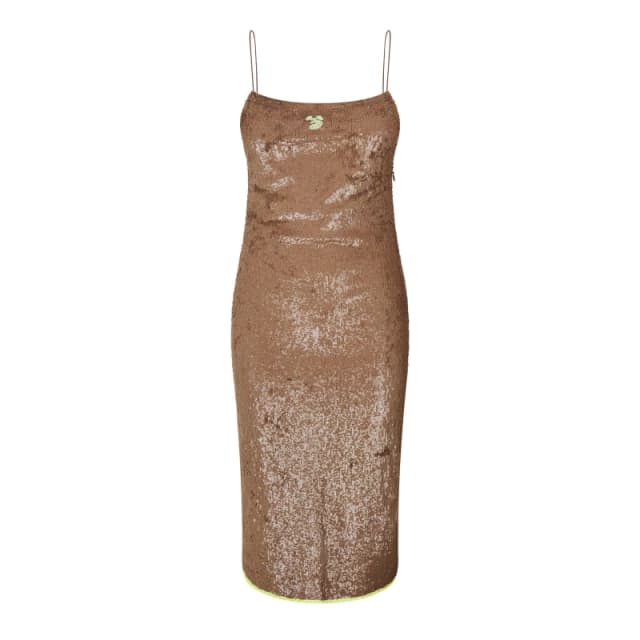 Off White Womens Sequin Evening A Line Dress Camel/Yellow female 6 (2XS)