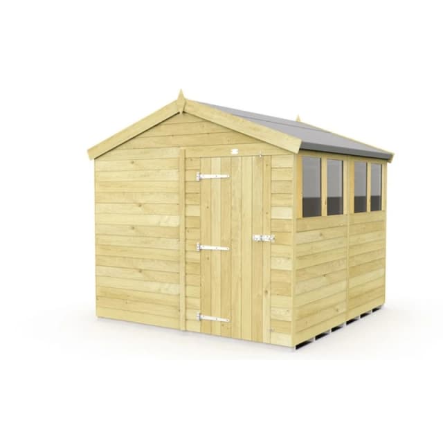 Buttercup Farm 8 x 8 Feet Apex Shed - Single Door W/ Windows - L243 x W231 x H217cm in Brown Brown Unisex