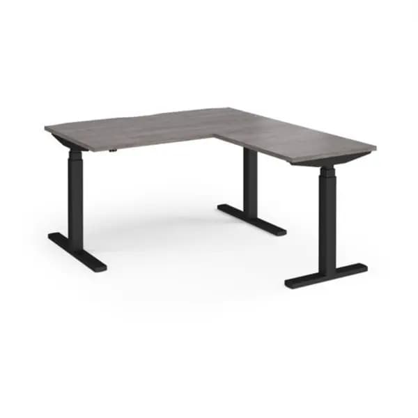 Elev8 Elev8 Touch sit-stand desk 1400mm x 800mm with 800mm return desk - Black frame, grey oak top EVTR-1400-K-GO