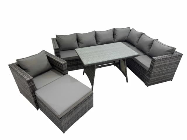 Fimous Patio Furniture Sets with Dining Table Big Stool Chair Dark Grey Mixed Dark Grey Unisex