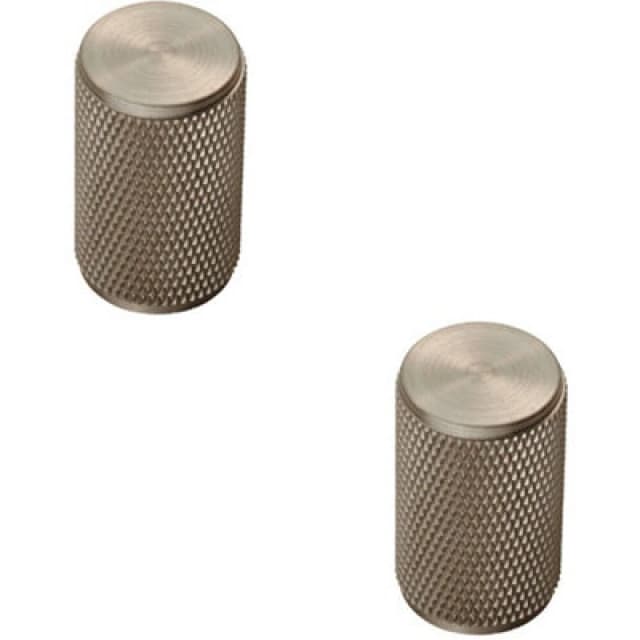 Loops 2x Knurled Cylindrical Cupboard Door Knob 18mm Dia Satin Nickel Cabinet Handle Metallics unisex