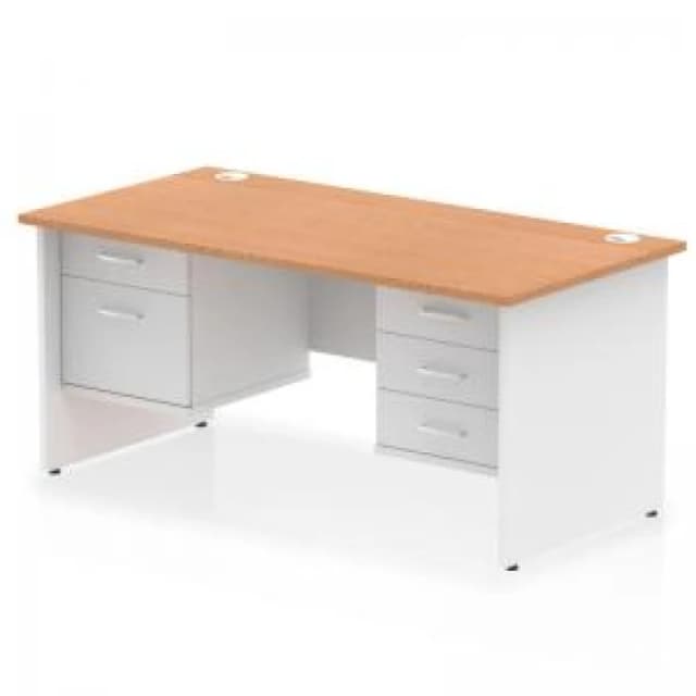 Impulse Impulse 1600 x 800mm Straight Office Desk Oak Top White Panel End Leg with 1 x 2 Drawer and 1 x 3 Drawer Fixed Pedestal MIRDP16FP2FP3OAKWHT