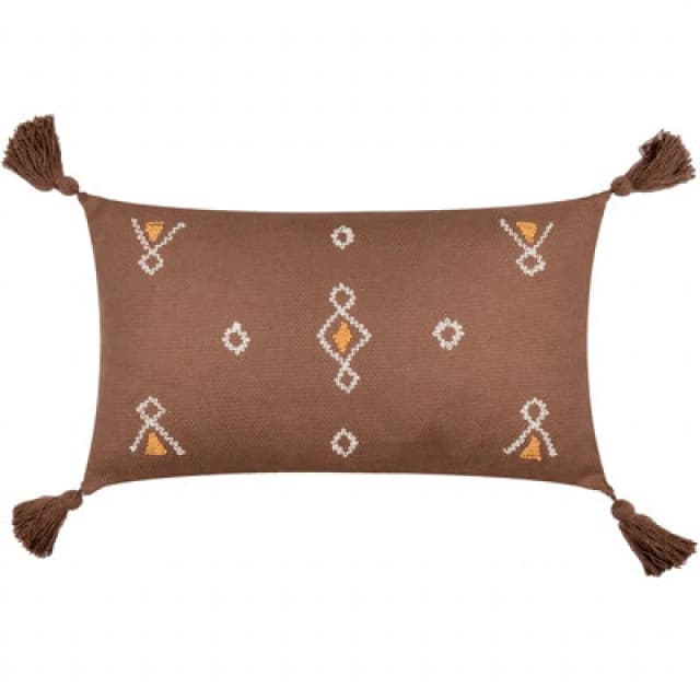 Furn Furn Meare Embroidered 100% Cotton Cushion in Brown Size: 30cm x 50cm Brown 30cm x 50cm Unisex 5025532865281