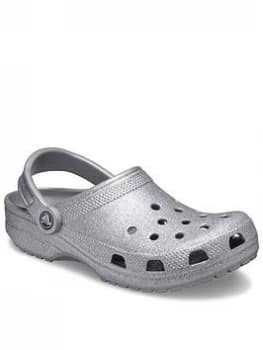 Crocs Sugar Glitter Clog Flat Shoes - Silver, Size 3, Women