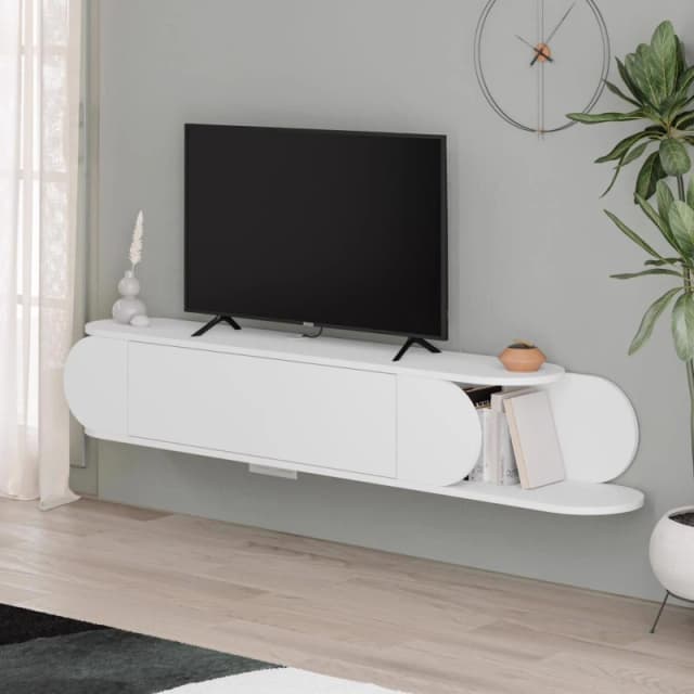 FWStyle FWStyle Wall Mounted TV Unit White Push To Open in Brown Brown One Size Unisex 8683628022511