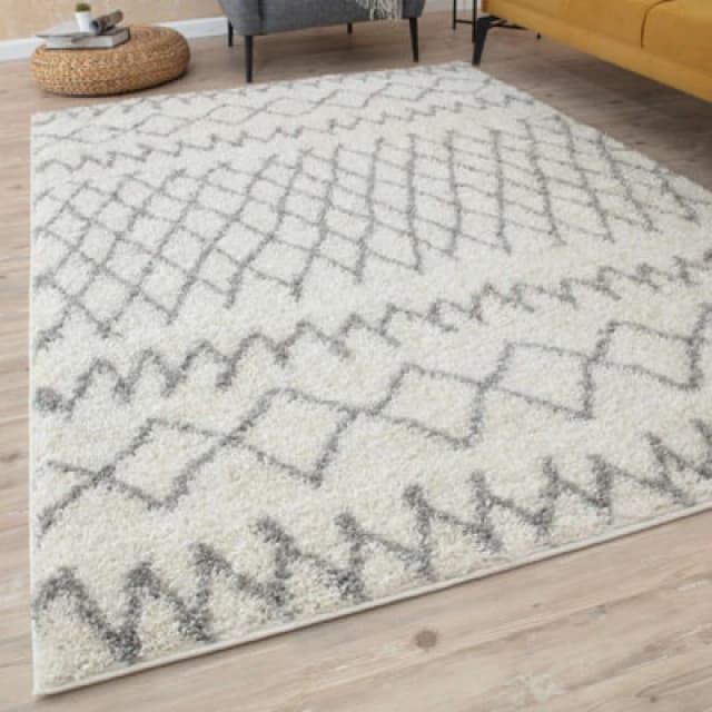THE RUGS Soft Tangier Shaggy Rugs & Runners Ivory & Grey Living Room Size: 120cm x 170cm Ivory Unisex 120cm x 170 cm