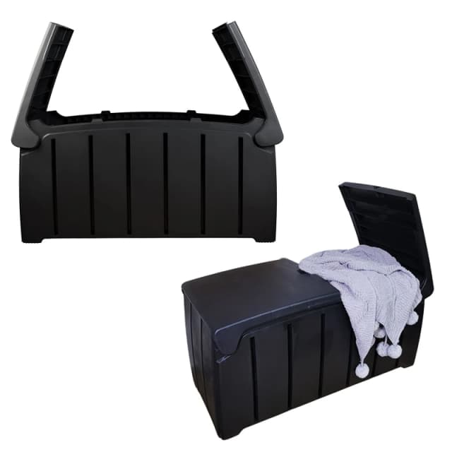 Samuel Alexander Black 115cm x 55cm x 60cm Butterfly Opening Top 300 Litre Large Garden Storage Box Weatherproof with Padlock Hole Black