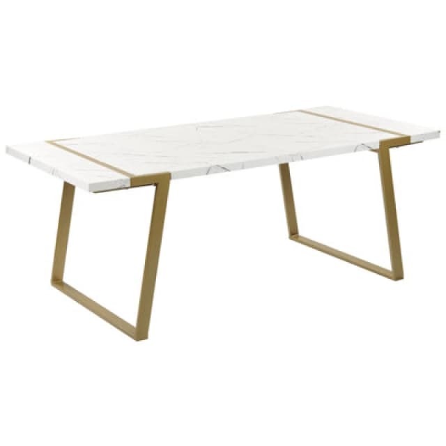Beliani Dining Table Martynika White Marble 200 Cm 90 Cm