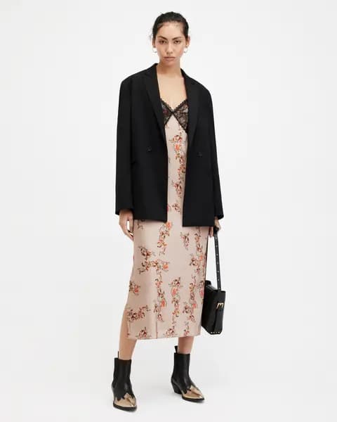 AllSaints Immy Floral Oto V-Neck Midi Slip Dress