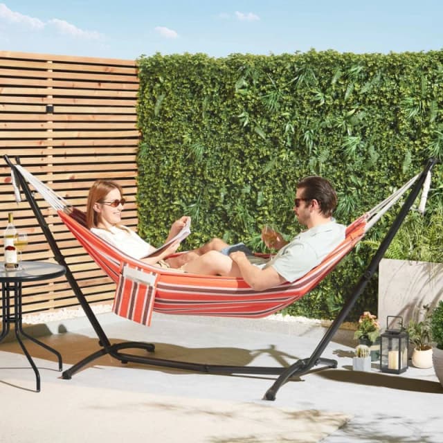 Vonhaus Hammock With Stand, Freestanding 2 Person Hammock With Adjustable Frame, Travel Bag For Garden, Beach, Camping & Outdoors
