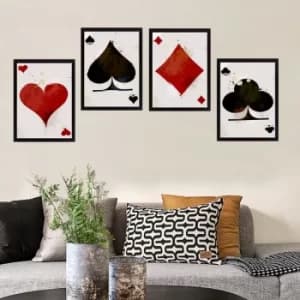 SET_064 White Red Black Decorative Framed Painting (4 Pieces)