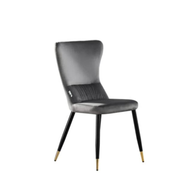 Life Interiors Single Grey New York Modern Velvet Dining Chair With High Back, Black Metal Legs, And Gold Tips