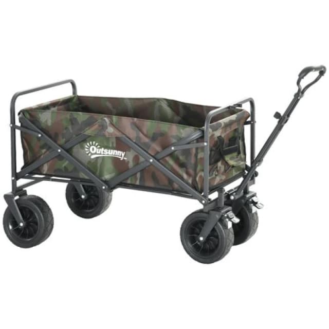 Outsunny Foldable Garden Cart, Outdoor Utility Wagon With Carry Bag, Camouflage, Green 84H-126V00MX